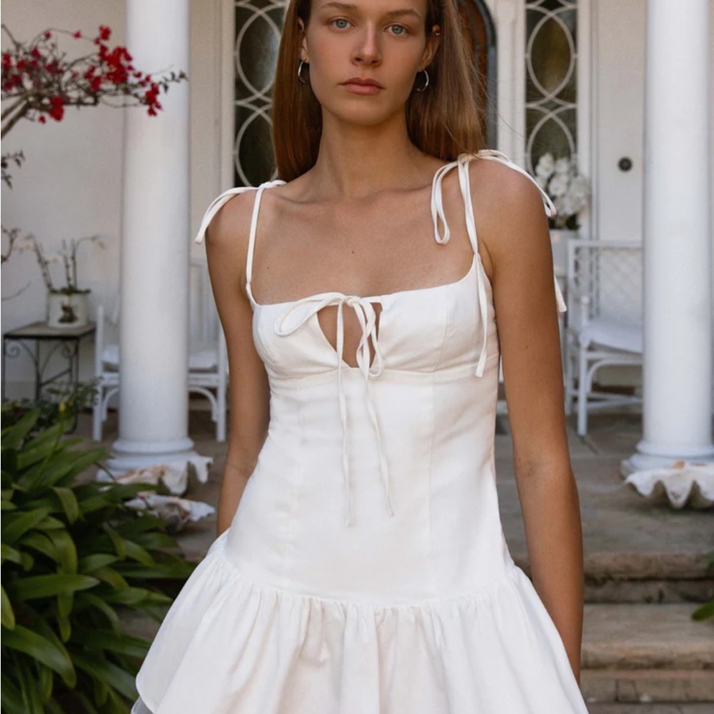 Peppermayo White Tie-Strap Mini Dress
